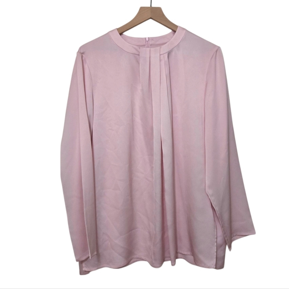 Misook Light Pink Long Sleeve Zipper Back Blouse Size XL